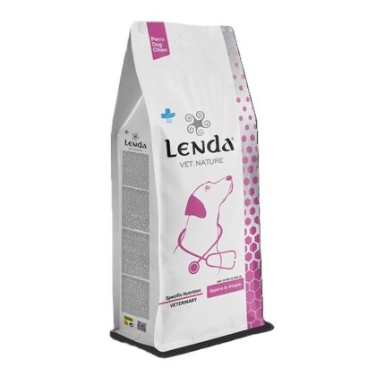 Hrana dietetica uscata pentru caini Lenda VET Dog Gastro & Atopic 2kg pentru compensarea digestiei greșite, a insuficienței pancreatice exocrine, pentru reducerea tulburărilor de absorbție intestinală și pentru susținerea funcției pielii în caz de dermatoză și pierdere excesivă a părului